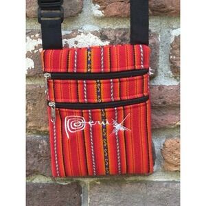 Bag Purse Peru  textile Folk Art 2 zippers long adjustable strap Red